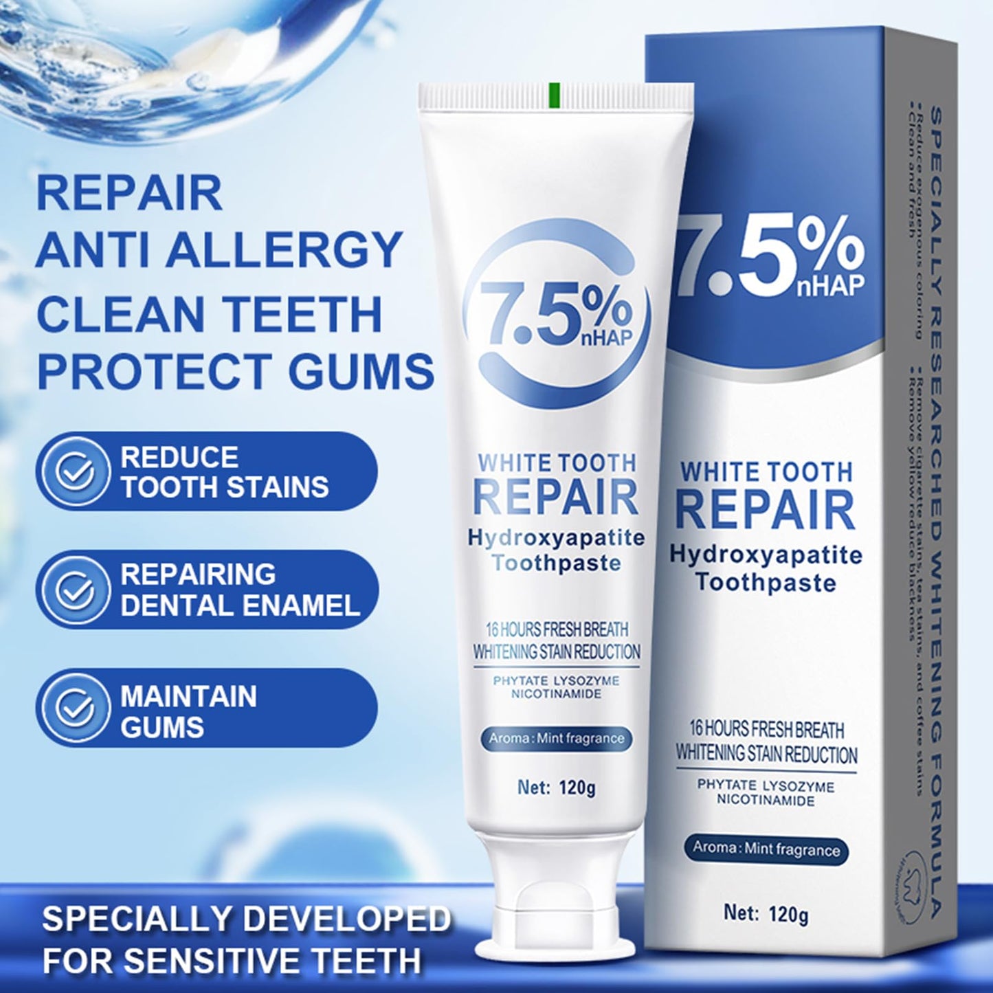 7.5% Hydroxyapatite Toothpaste Set – 2 Pcs for Enamel Protection & Strengthening