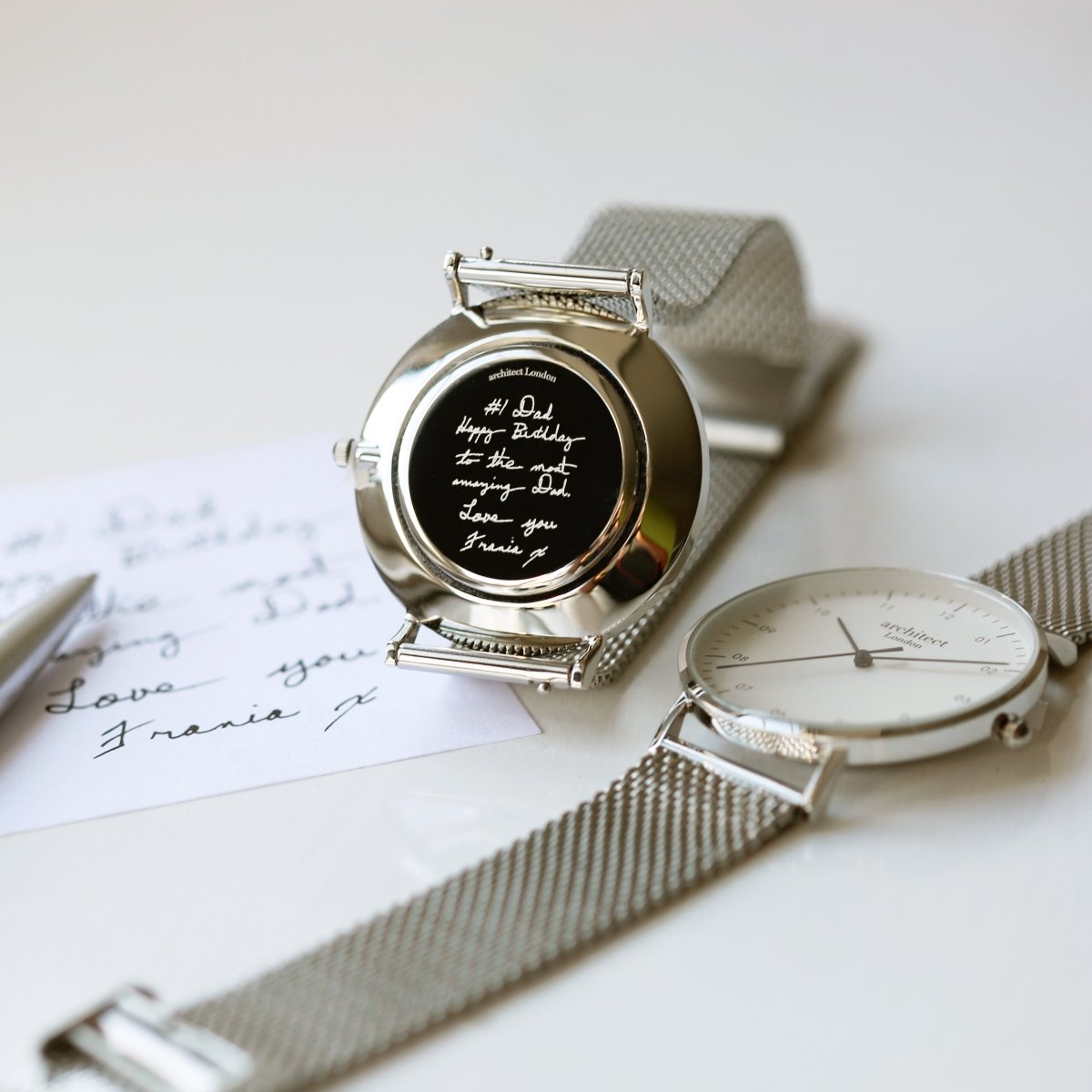 Handwriting Engraving - Men's Architect Zephyr, Steel Silver Mesh Strap