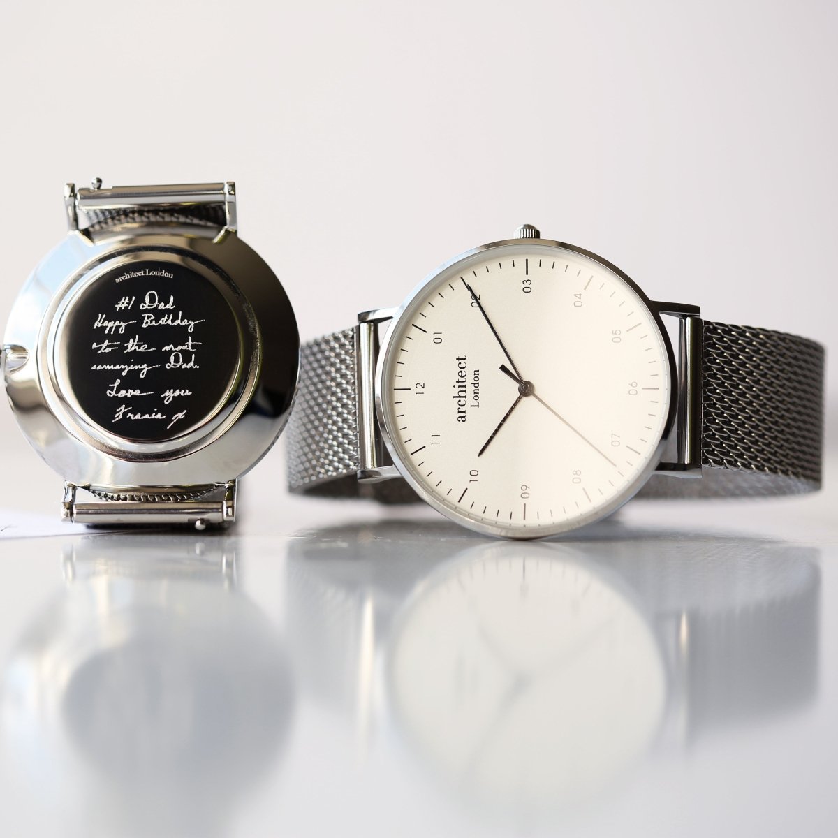 Handwriting Engraving - Men's Architect Zephyr, Steel Silver Mesh Strap