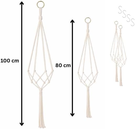 4 Pack Macrame Plant Hangers with Hooks for Indoor & Outdoor Pots