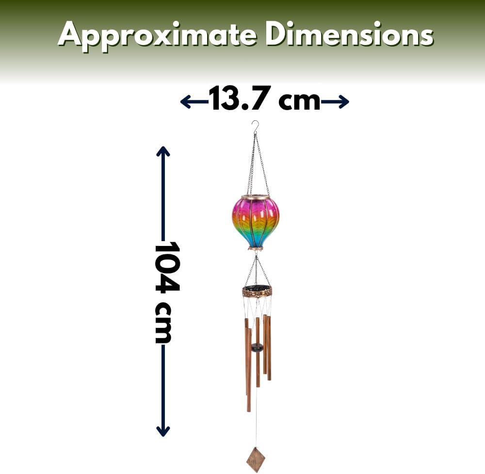 Solar Hot Air Balloon Wind Chime with LED Flame Light