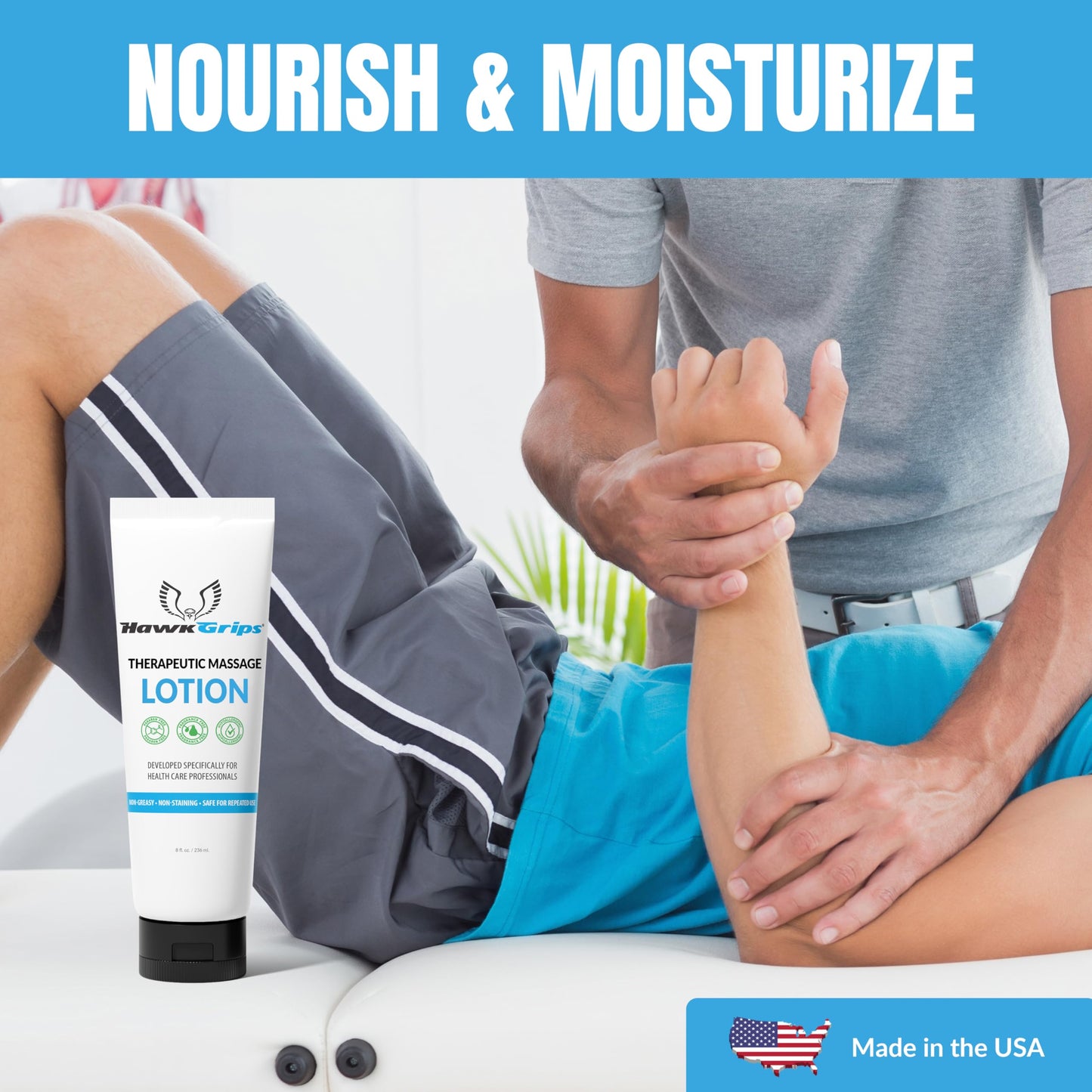 HawkGrips 8oz Therapeutic Massage Lotion – Unscented, Non-Greasy, Deep Tissue