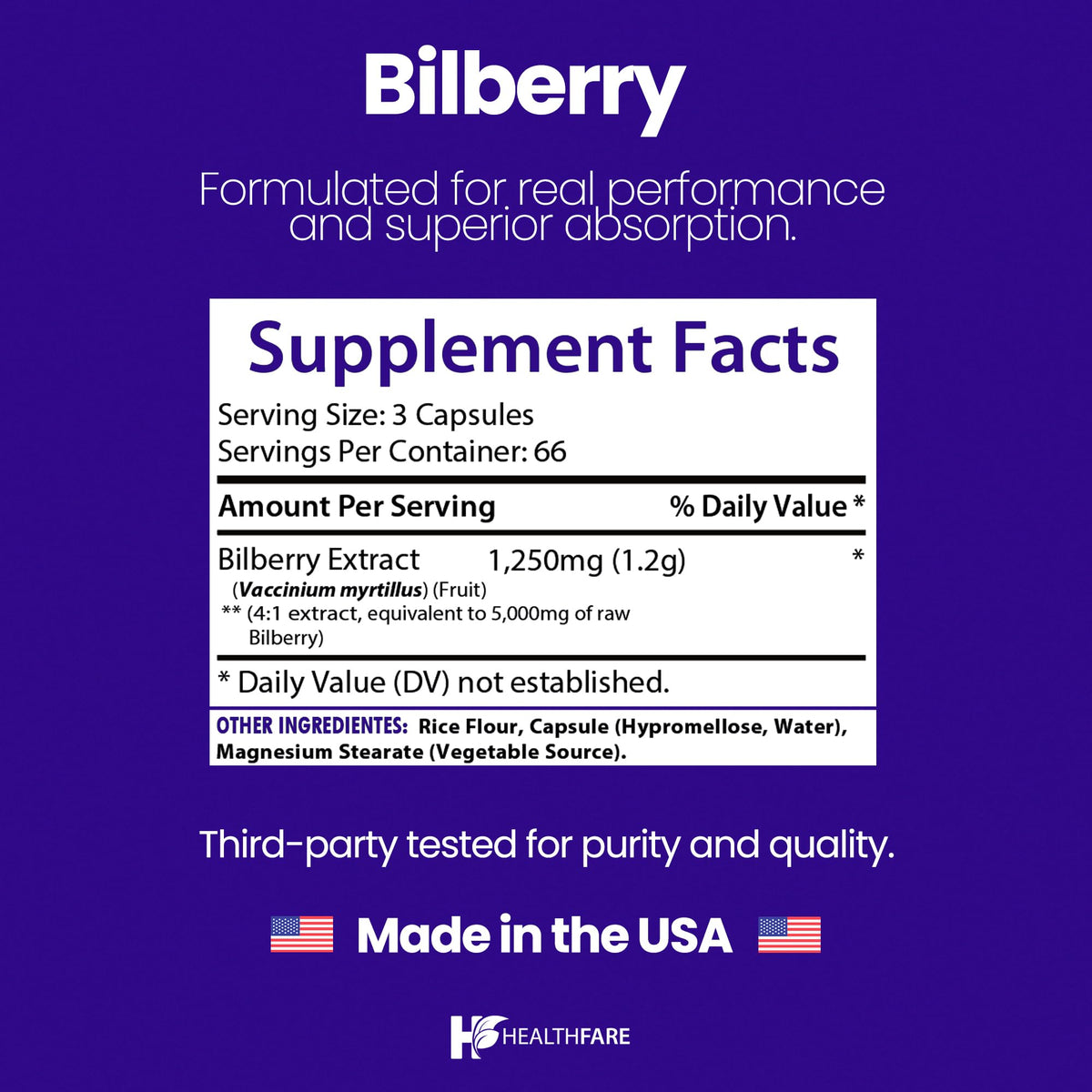 Healthfare Bilberry Eyes Supplement – 5000mg Extract, Vegan