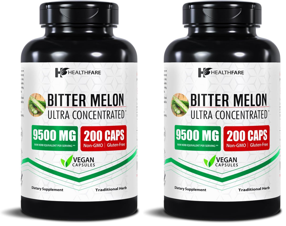 Healthfare Bitter Melon Extract 9500mg – 200 Vegan Capsules – Made in USA