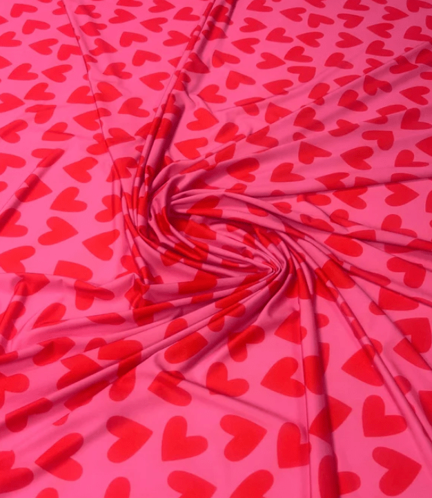 Red Heart Print Pink Fabric by the Metre