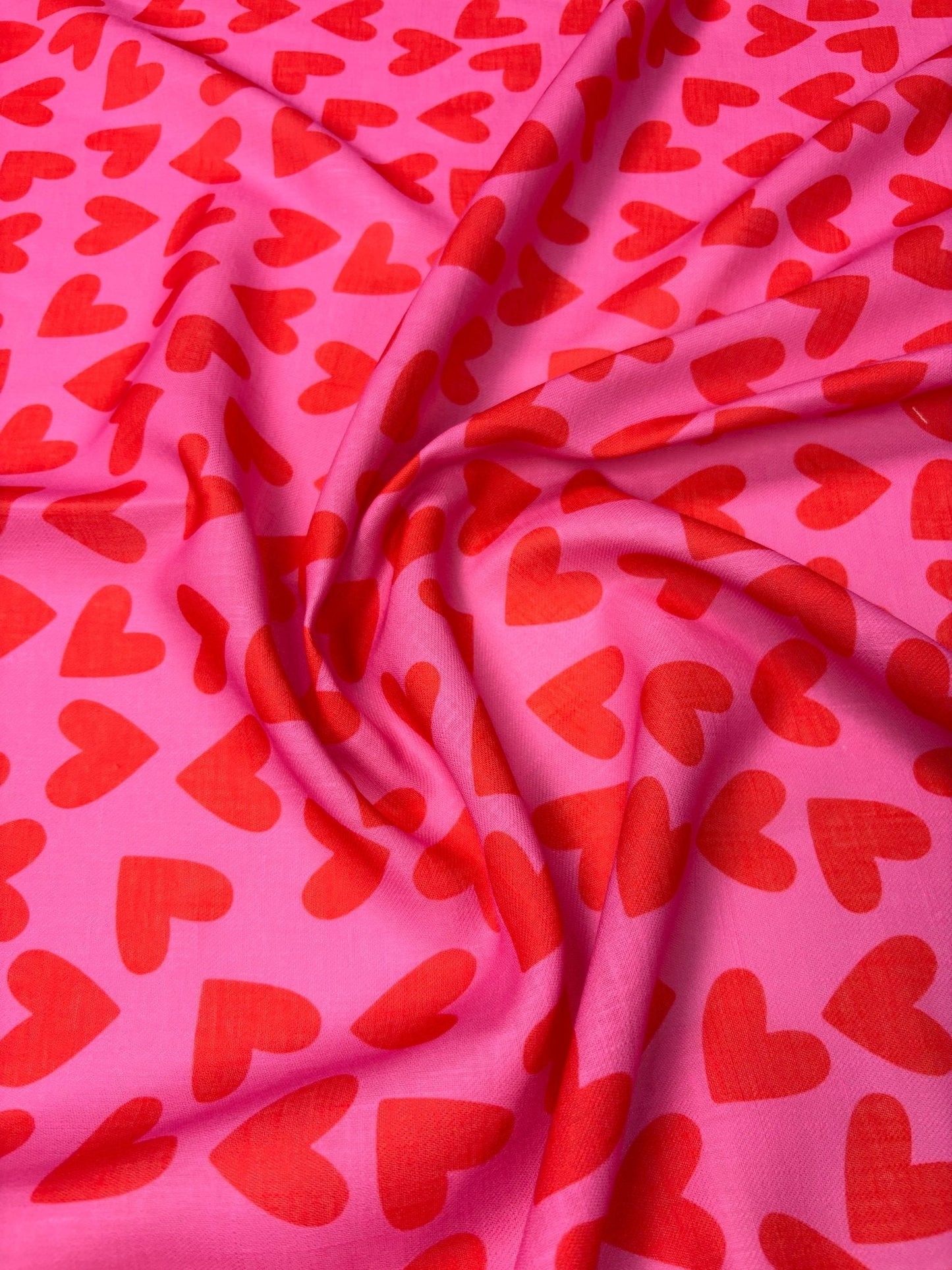 Red Heart Print Pink Fabric by the Metre