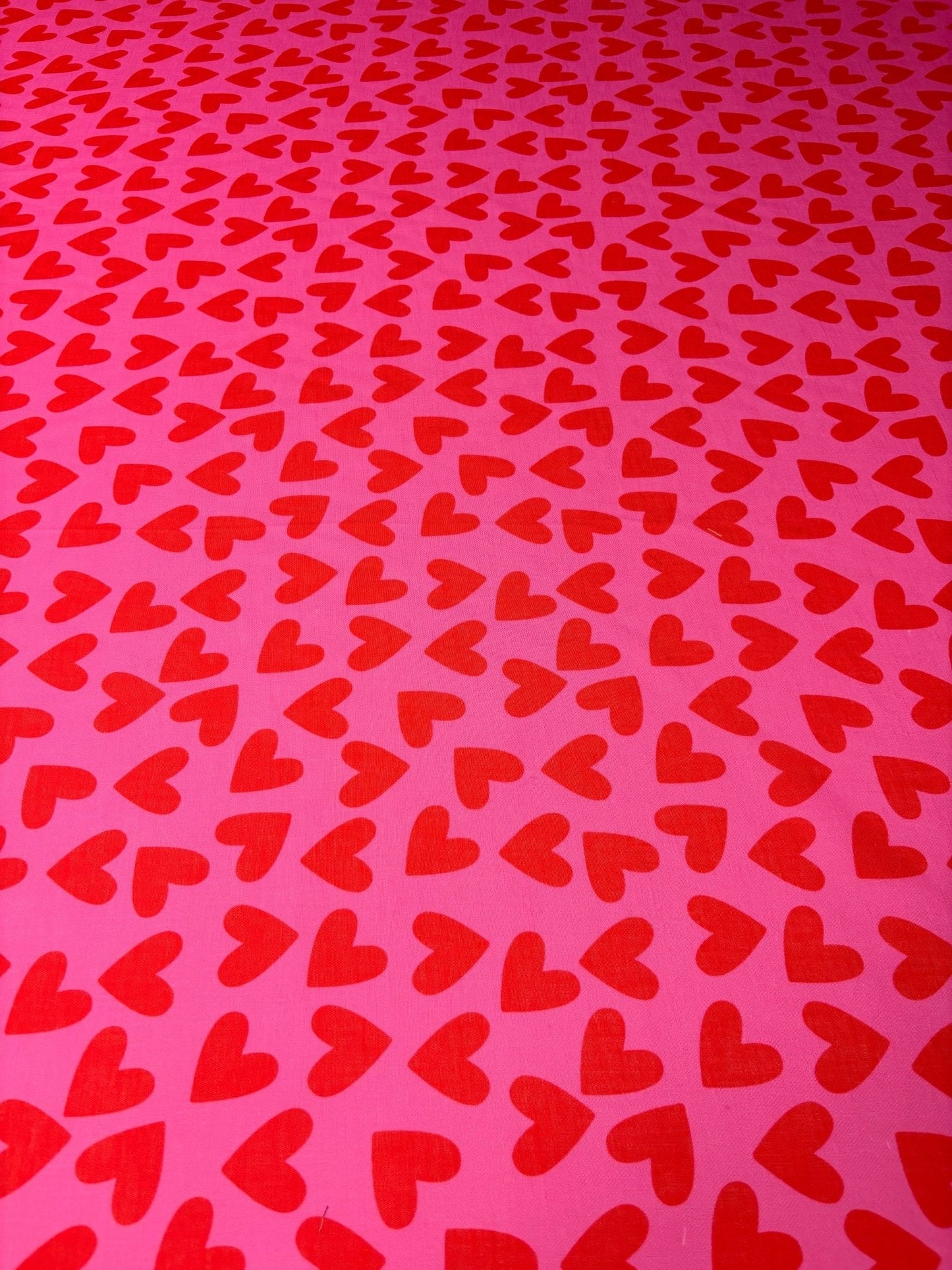 Red Heart Print Pink Fabric by the Metre
