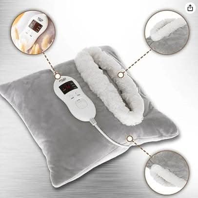 Grey Electric Heated Fleece Pillow with 8 Heat Settings