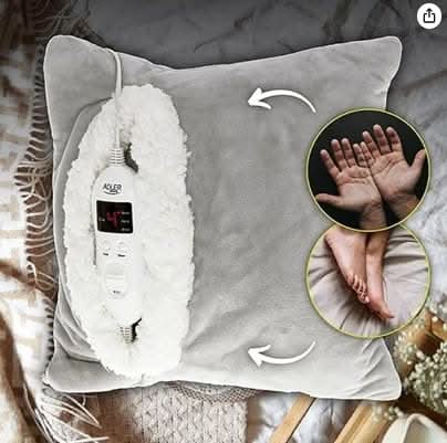 Grey Electric Heated Fleece Pillow with 8 Heat Settings