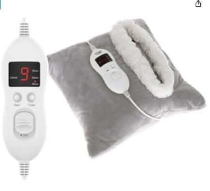 Grey Electric Heated Fleece Pillow with 8 Heat Settings