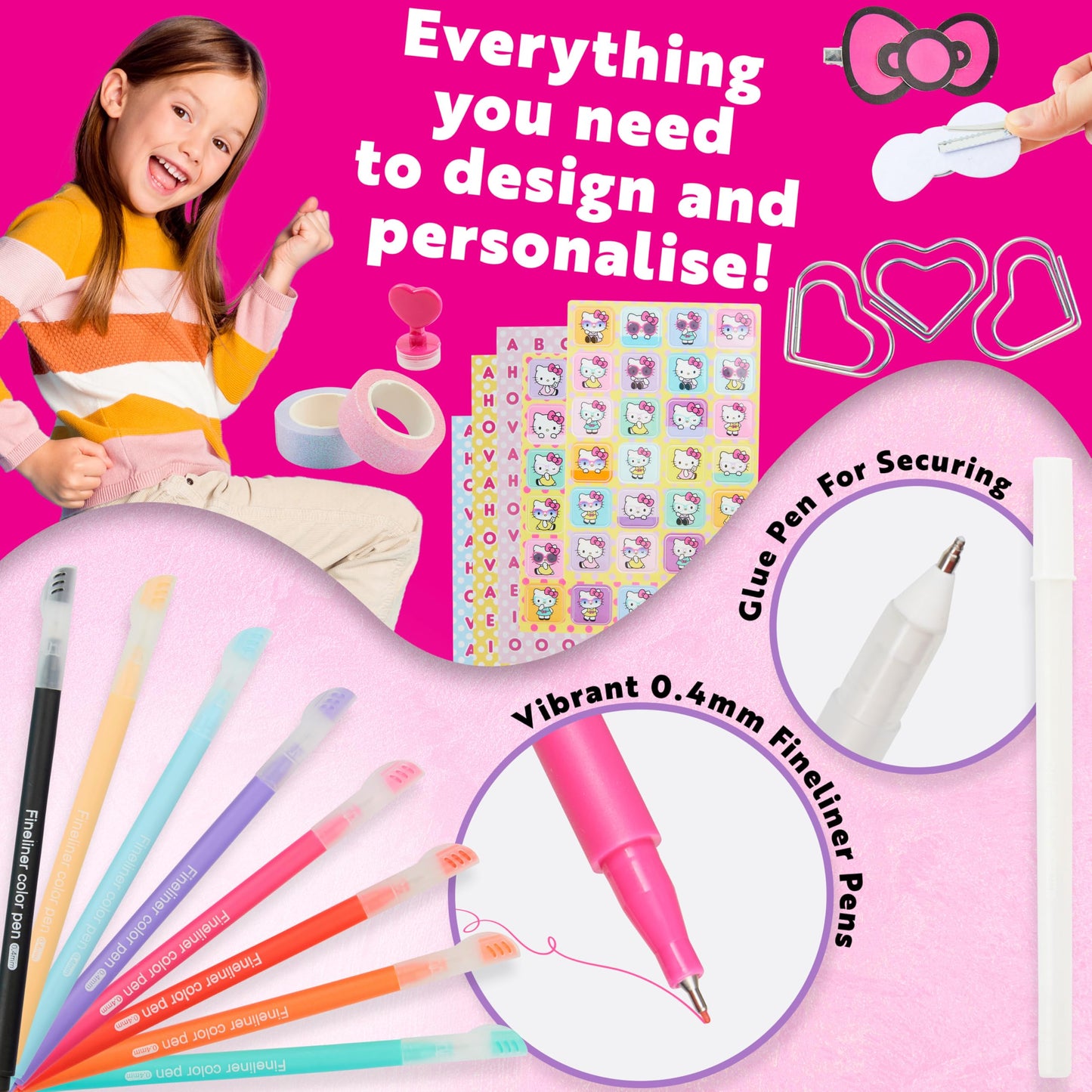 Hello Kitty DIY Journal Kit for Girls & Teens – A5 Spiral Notebook & Kawaii Accessories