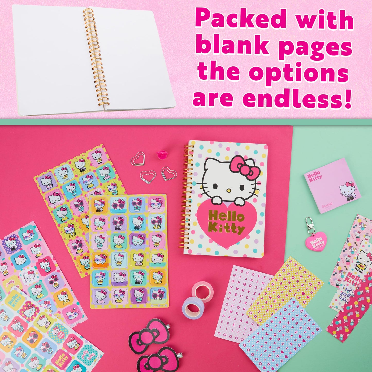Hello Kitty DIY Journal Kit for Girls & Teens – A5 Spiral Notebook & Kawaii Accessories