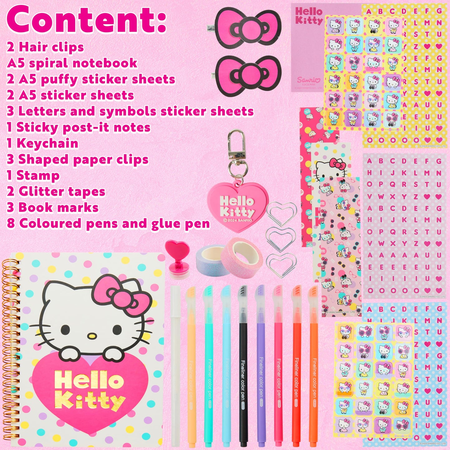 Hello Kitty DIY Journal Kit for Girls & Teens – A5 Spiral Notebook & Kawaii Accessories