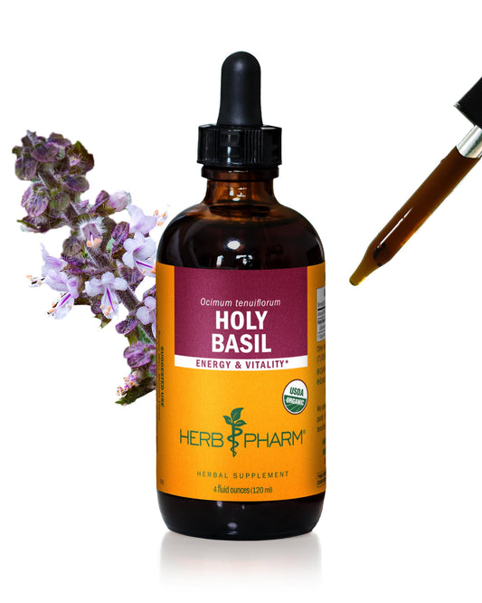 Herb Pharm Holy Basil (Tulsi) Liquid Extract – Certified Organic, Energy & Vitality (4 oz)