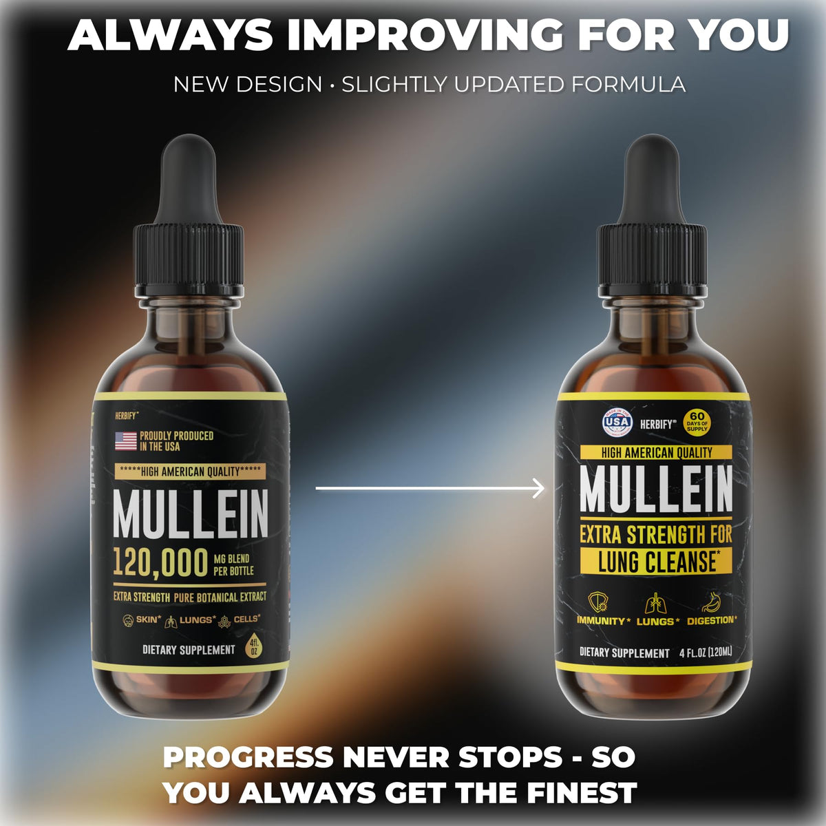 HERBIFY Mullein Drops - Lung Cleanse, Immune Support | Made in USA | 4 Oz