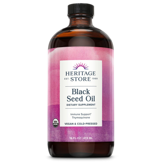 HERITAGE STORE Organic Black Seed Oil – Cold Pressed Nigella Sativa, 16oz | Immune & Digestive Support