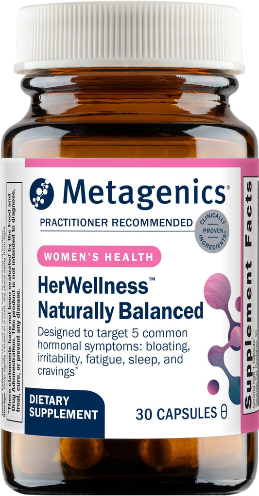 Metagenics HerWellness Naturally Balanced - Women's Hormone Support with Saffron, Licorice, Vitamin B6 & Chromium | Gluten-Free 30 Capsules