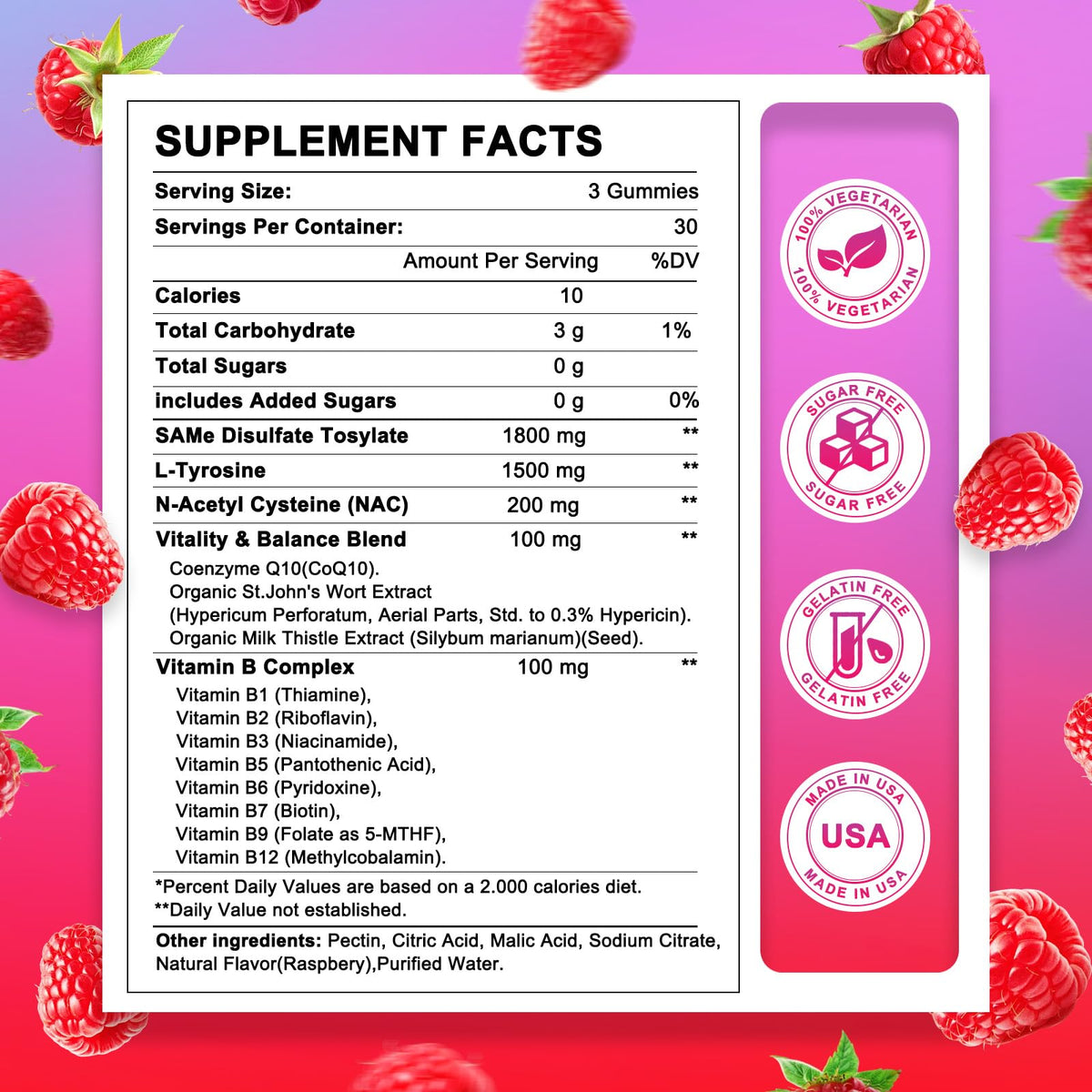 HevChay 1800 MG SAM-e Gummies – Brain, Mood, Joints, Liver | 90 Vegan Gummies