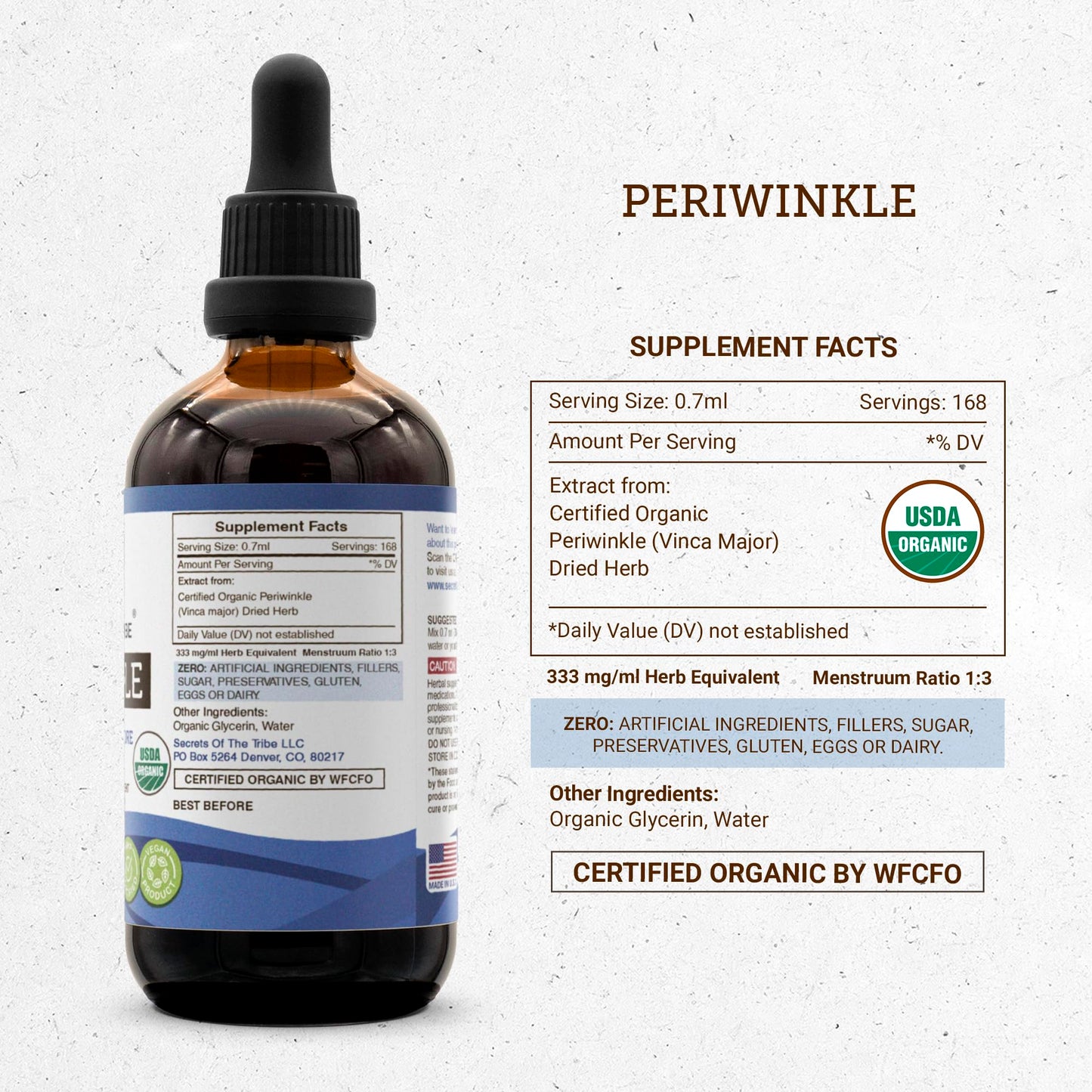 Secrets of the Tribe Periwinkle USDA Organic | Alcohol-Free Extract, High-Potency Herbal Drops | Made from 100% Certified Organic Periwinkle (Vinca Major) Dried Herb (4 oz)