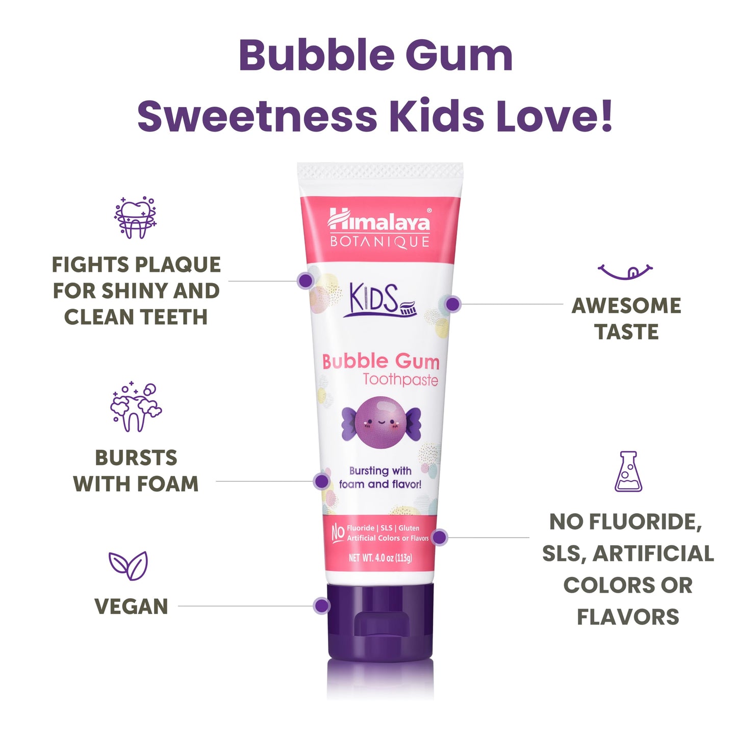 Himalaya Botanique Kids Toothpaste – Herbal Bubble Gum, Fluoride Free, 4 oz (2 Pack)