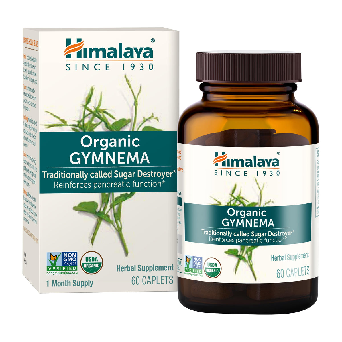 Himalaya Organic Gymnema Sylvestre – Herbal Glucose Metabolism Support - USDA Organic, Non-GMO, Vegan, Gluten Free, Additive Free, 700 mg, 60 Caplets