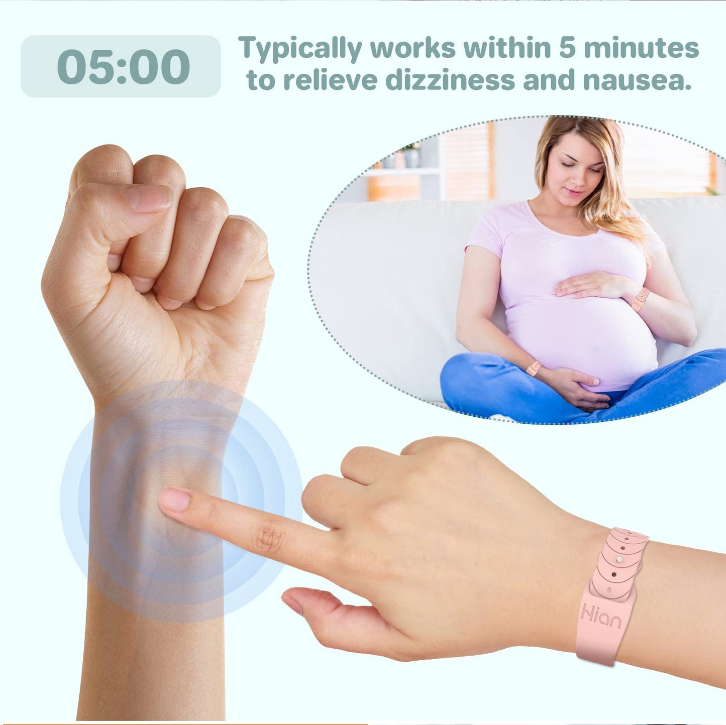Hion Motion Sickness Bracelets – Acupressure Nausea Bands (2 Pairs)