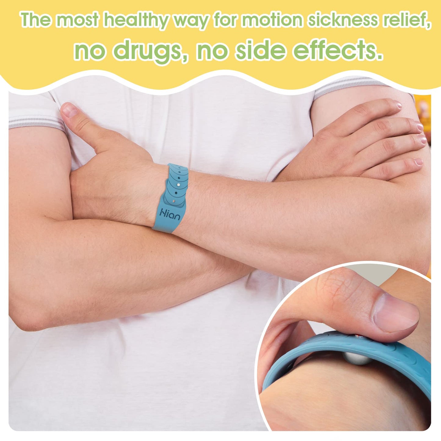 Hion Motion Sickness Bracelets – Travel Nausea Wristbands (3 Pairs, Black/Green/Transparent)