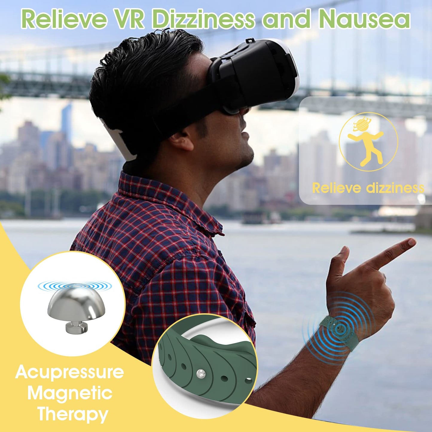 Hion Motion Sickness Bracelets – Travel Nausea Wristbands (3 Pairs, Black/Green/Transparent)