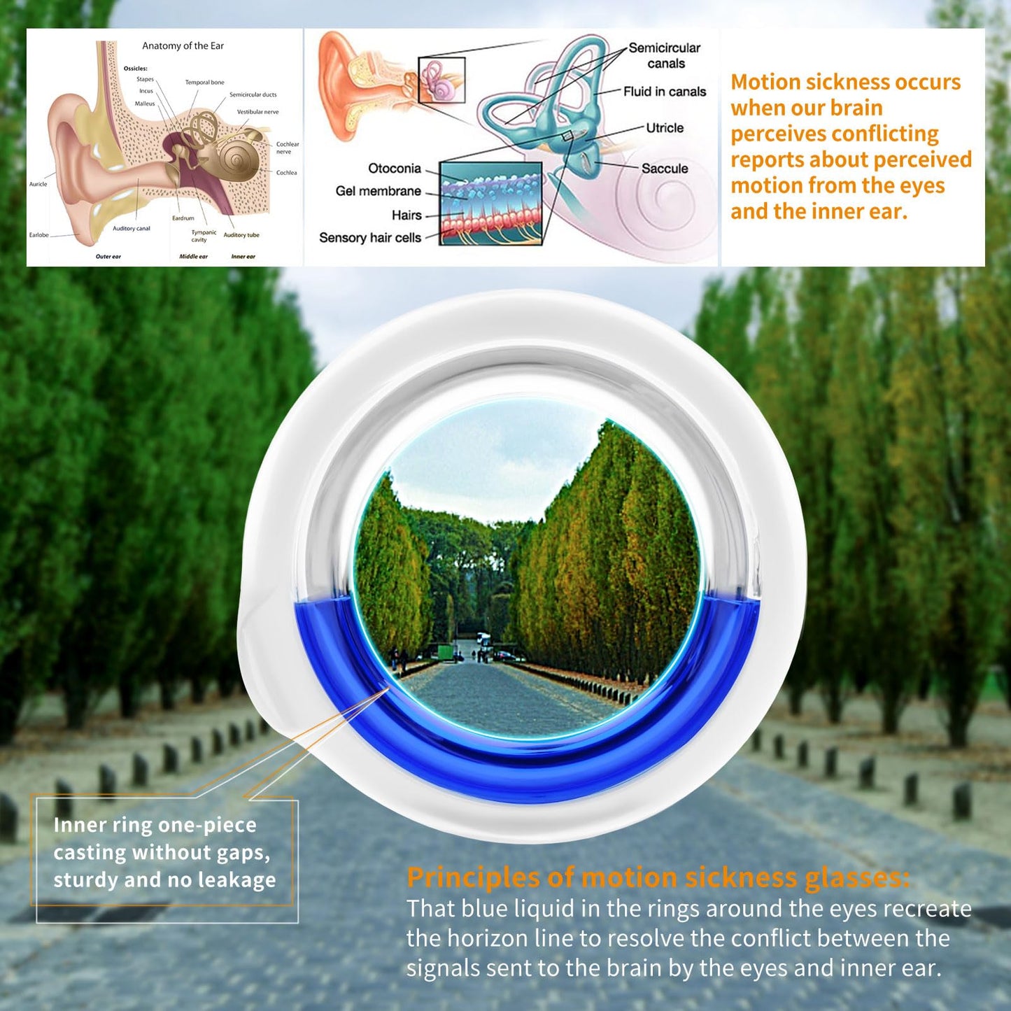 Hion Motion Sickness Glasses Starry – Ultra-Light No-Lens Liquid Glasses for Car, Sea & Air Travel