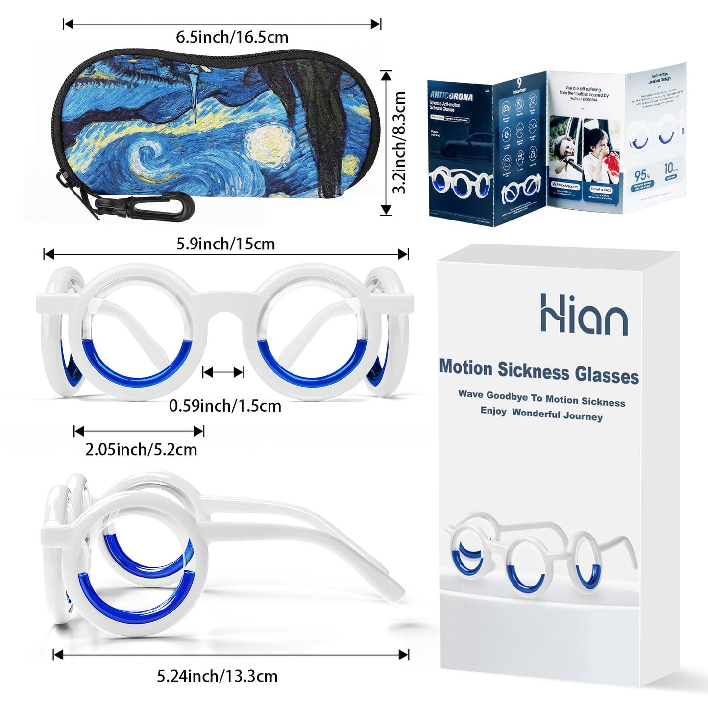 Hion Motion Sickness Glasses Starry – Ultra-Light No-Lens Liquid Glasses for Car, Sea & Air Travel