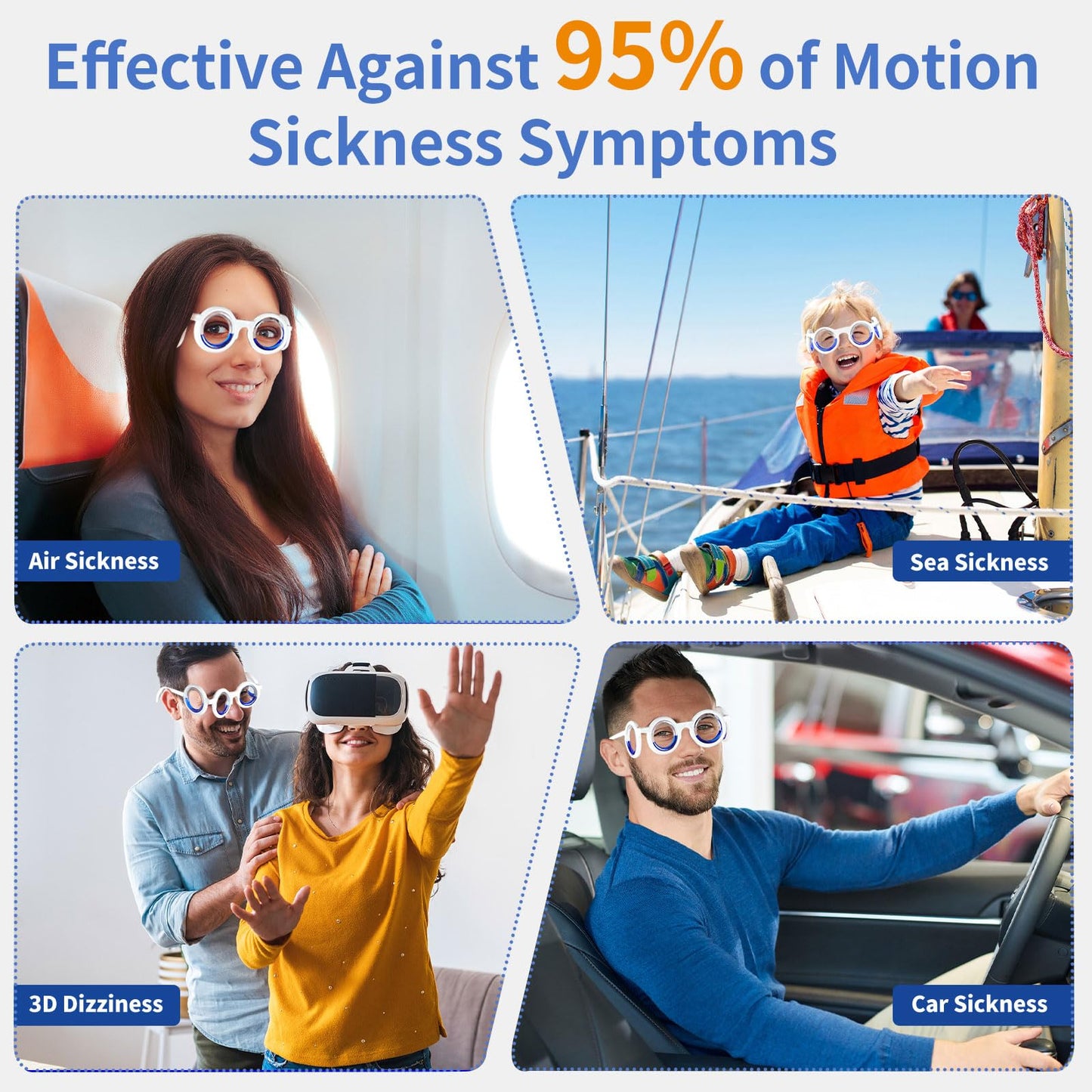 Hion Motion Sickness Glasses – Drug-Free Travel Sickness Relief (Blue)