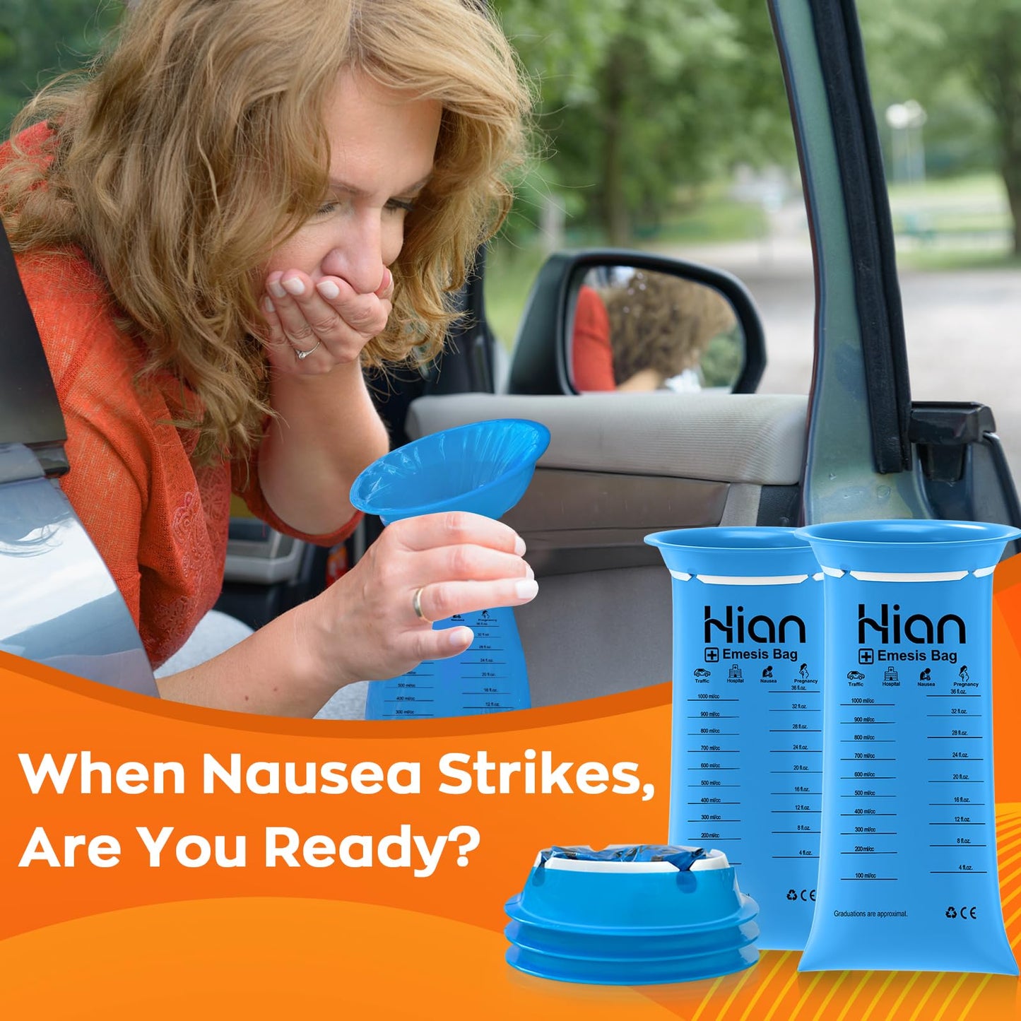 Hion Vomit Bags Disposable – 16 Pack 1000ml Emesis Bags, Leak-Resistant & Portable