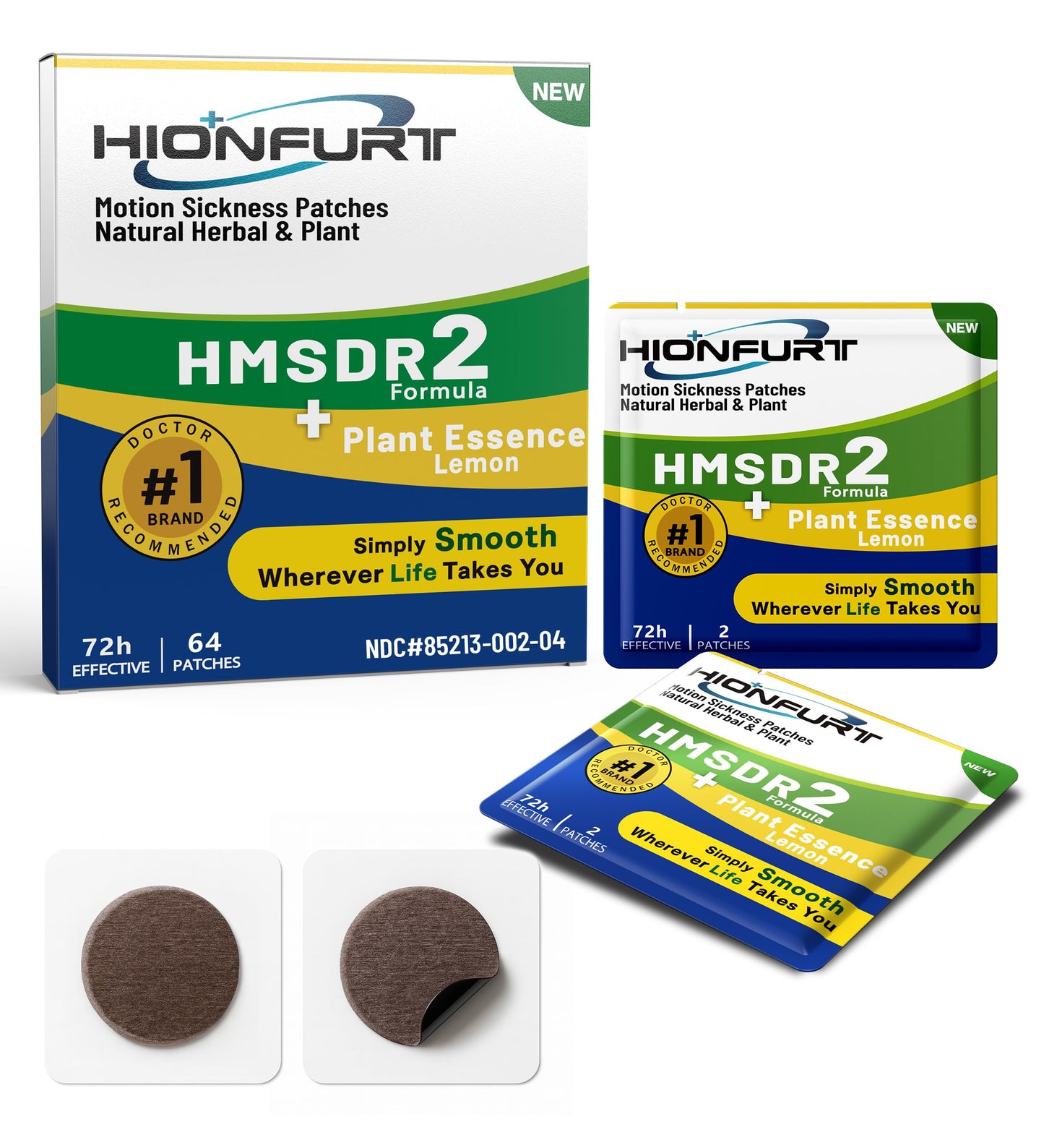 Hionfurt HMSDR2 Motion Sickness Patches – Lemon, 64-Count, 72-Hour, Non-Drowsy