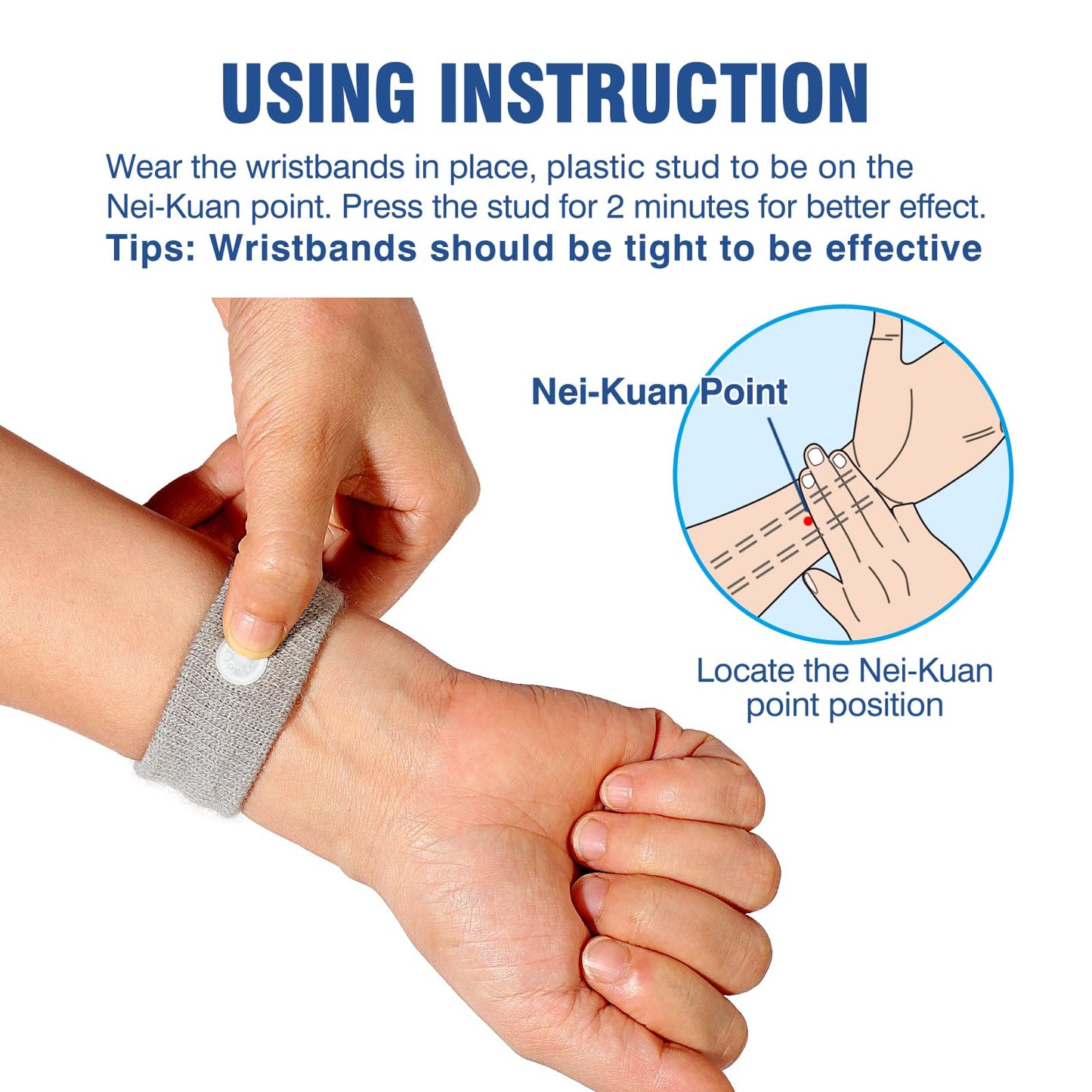 Hionfurt Motion Sickness Bands – Acupressure Nausea Wristbands (1 Pair, Grey)