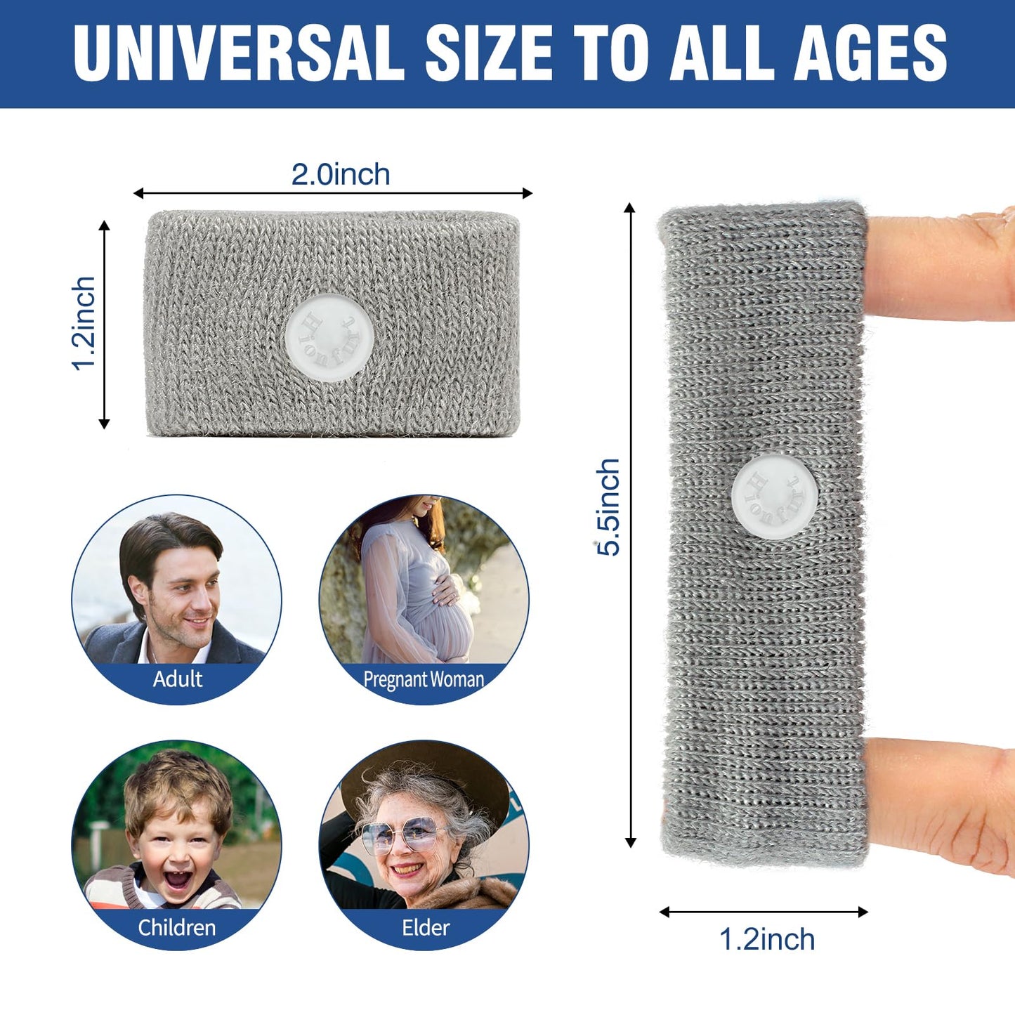 Hionfurt Motion Sickness Bands – Acupressure Nausea Wristbands (1 Pair, Grey)