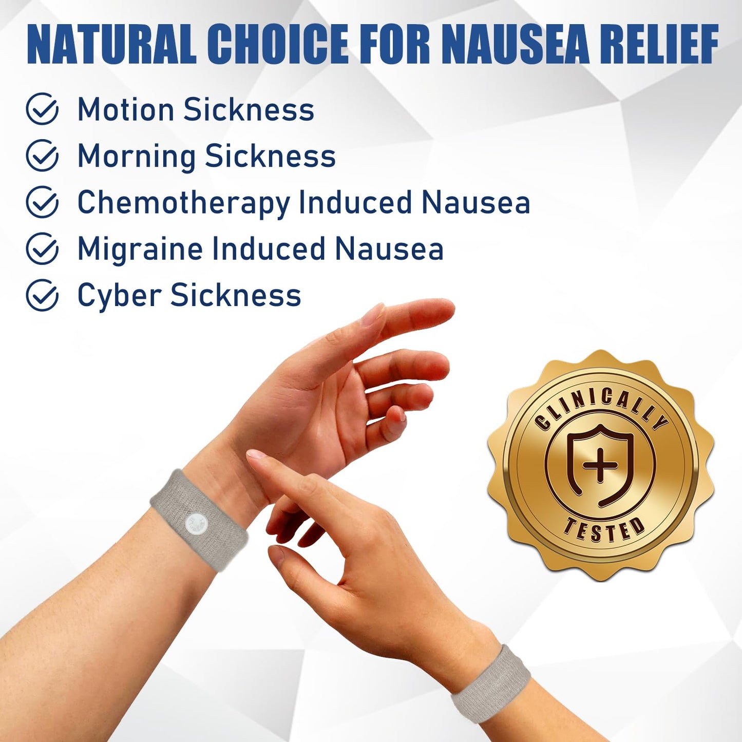 Hionfurt Motion Sickness Bands – Acupressure Nausea Wristbands (1 Pair, Grey)