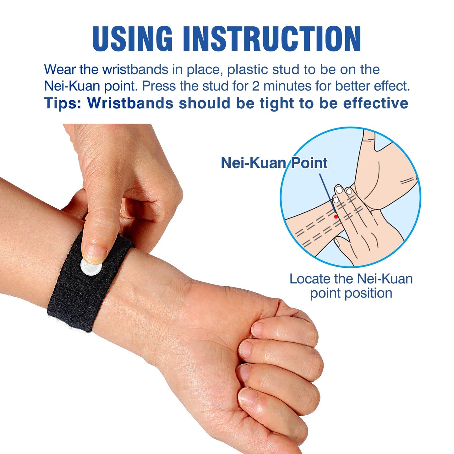 Hionfurt Motion Sickness Bands – 2 Pairs Black Nausea Relief for Travel