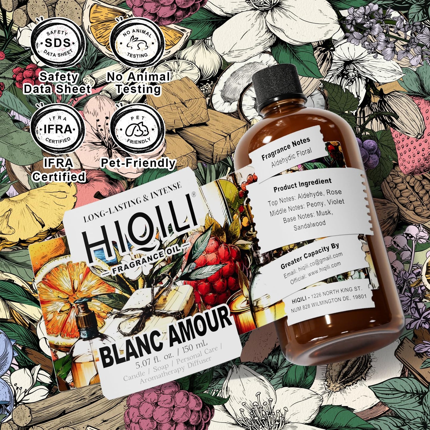 HIQILI Blanc Amour Fragrance Oil – Floral Scent for Candle, Soap & Perfume Making (5.07 fl oz)