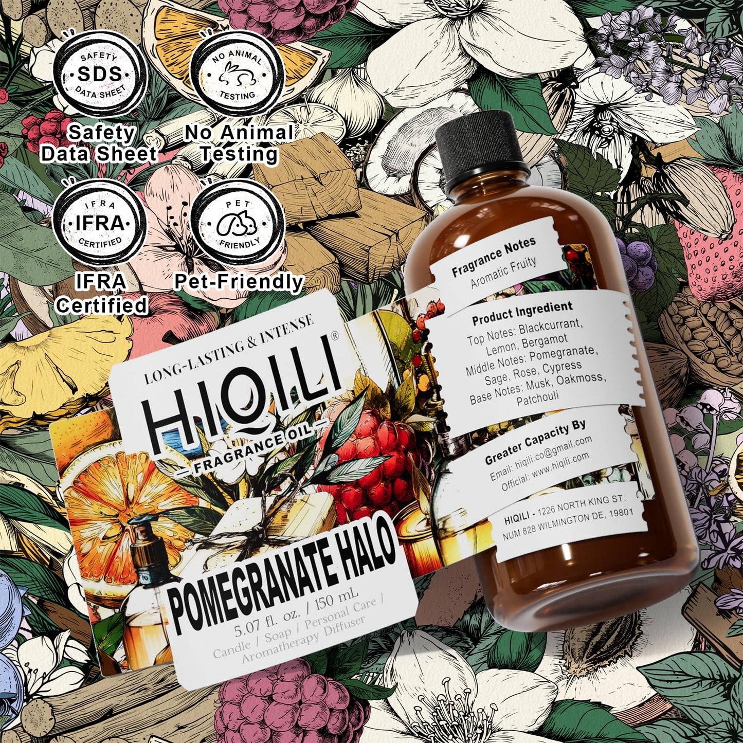 HIQILI Pomegranate Halo Fragrance Oil – DIY Perfume, Candles, Soap (5.07 Fl Oz)