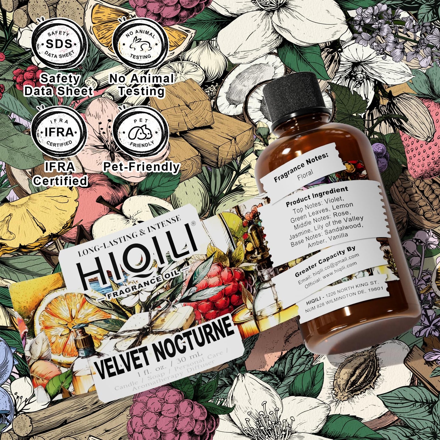HIQILI Velvet Nocturne Fragrance Oil – Violet & Carnation, 1 oz