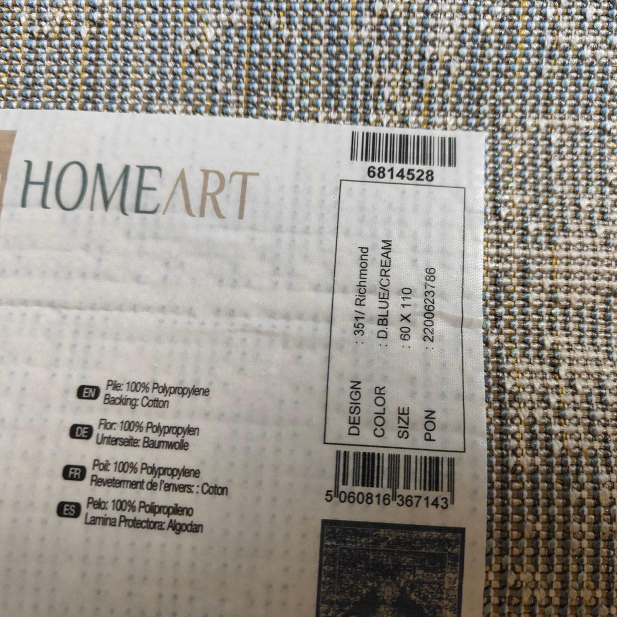HomeArt Living Room RUG - Short Pile, Bordered, Dark Blue, 60x110cm