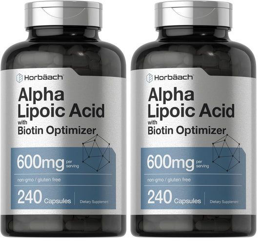 Horbäach Alpha Lipoic Acid 600mg + Biotin Optimizer – 240 Capsules (Pack of 2) | Gluten Free, Non-GMO
