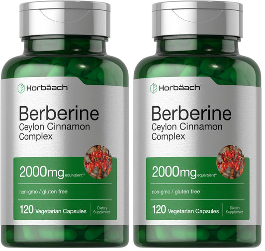 Horbäach Berberine with Ceylon Cinnamon – 2000mg, 120 Veggie Capsules (Pack of 2) | Vegetarian, Non-GMO & Gluten Free