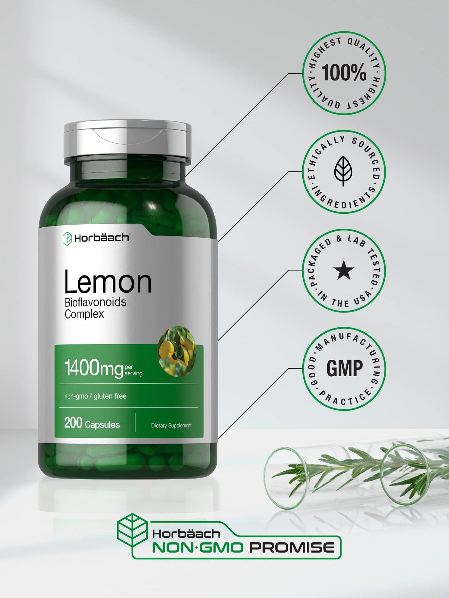 Horbäach Lemon Bioflavonoids 1400 mg – 200 Capsules | Non-GMO, Gluten Free