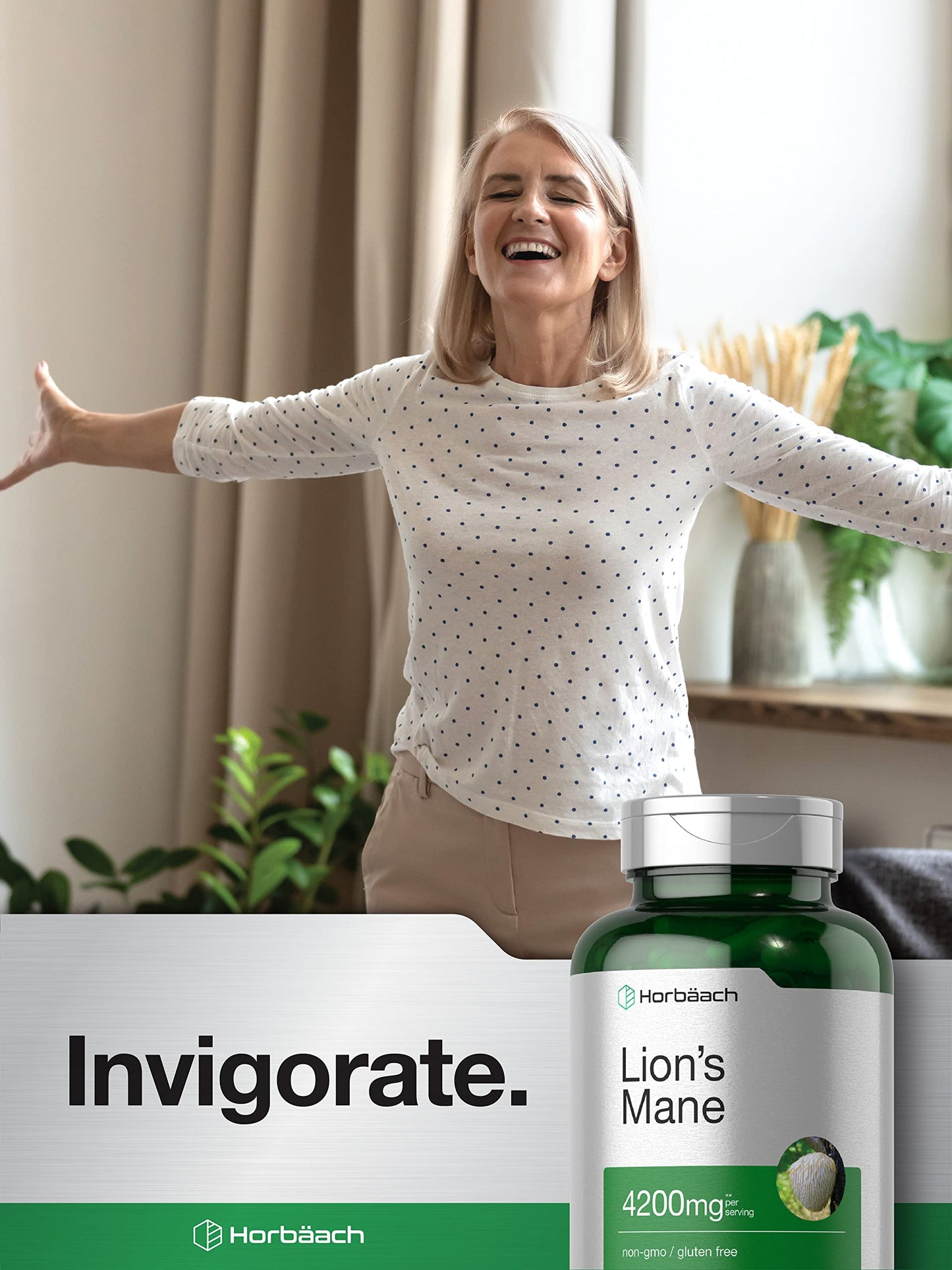 Horbäach Lions Mane Mushroom Extract 4200mg | 120 Veg Capsules | Pack of 2