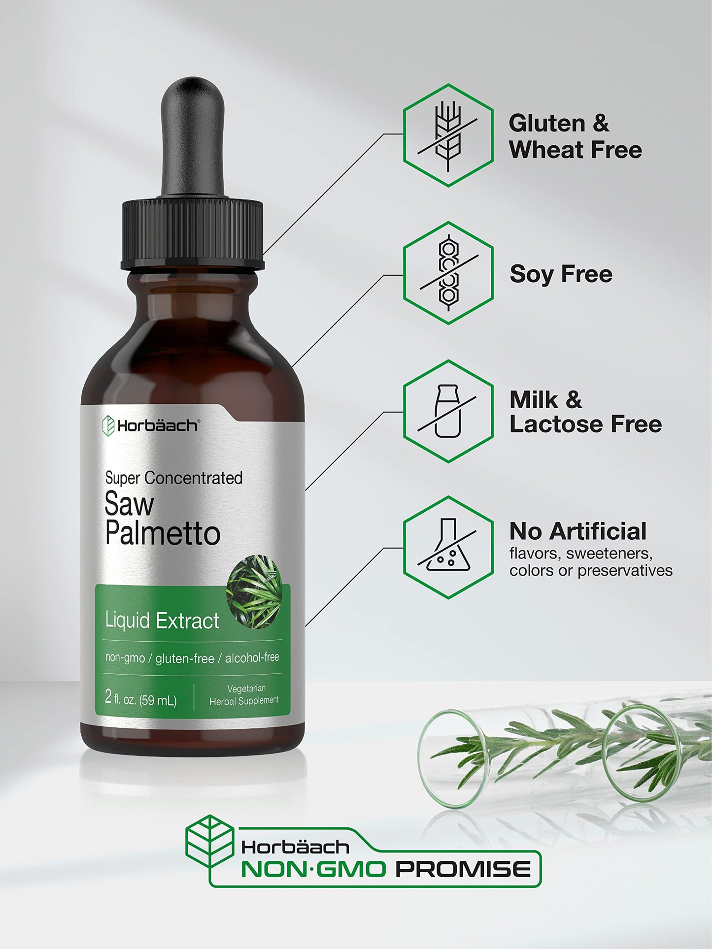 Horbäach Saw Palmetto Liquid Extract 2 fl oz – Alcohol Free, Vegetarian, Non-GMO, Gluten Free