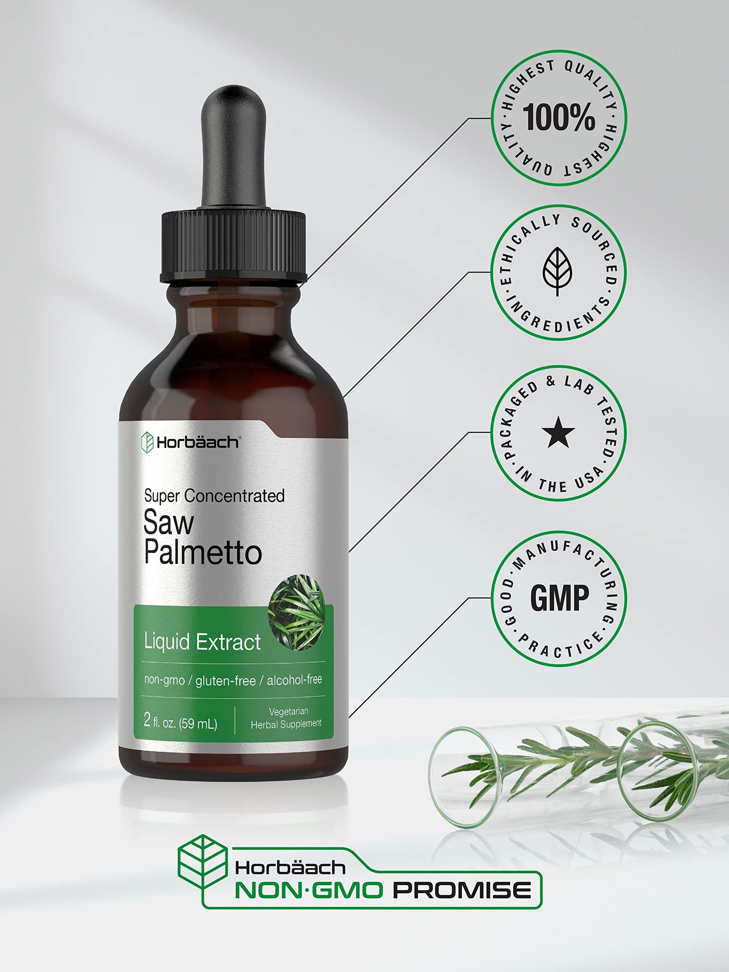 Horbäach Saw Palmetto Liquid Extract 2 fl oz – Alcohol Free, Vegetarian, Non-GMO, Gluten Free