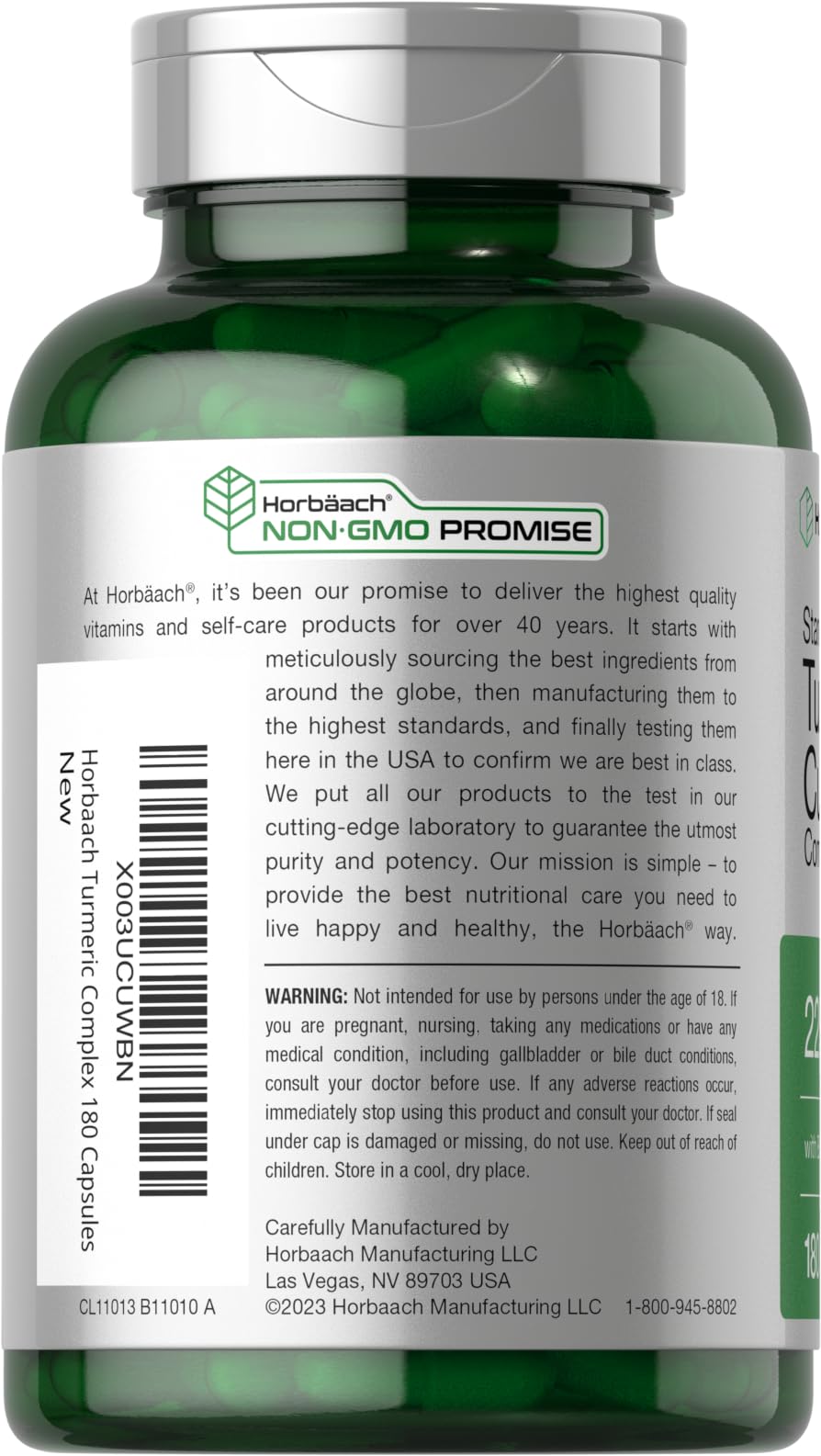 Horbaach Turmeric Curcumin 2250mg - 180 Capsules | Black Pepper & Tart Cherry, Non-GMO, Gluten Free
