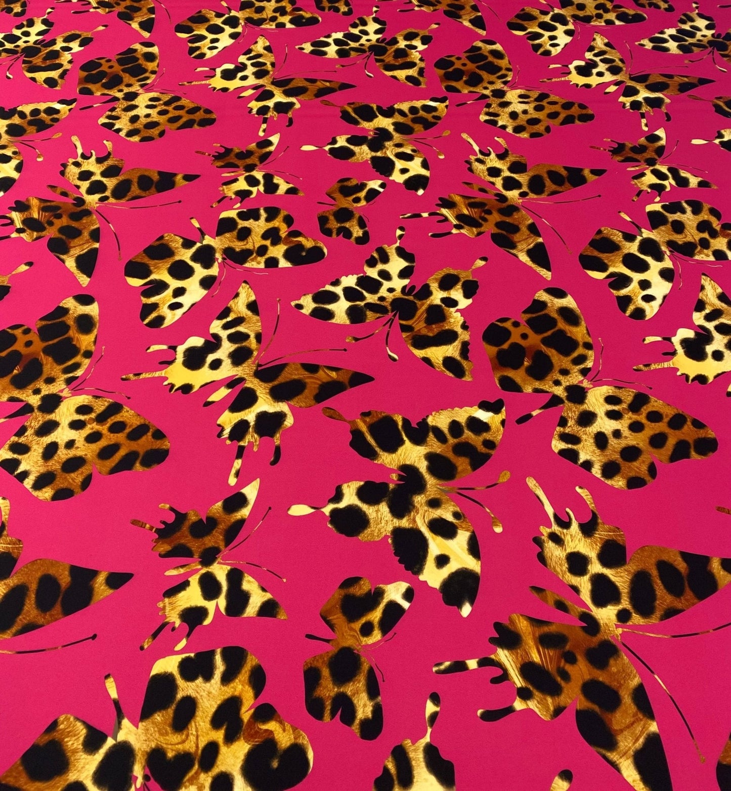 Hot Pink Butterfly Pattern Fabric by Metre