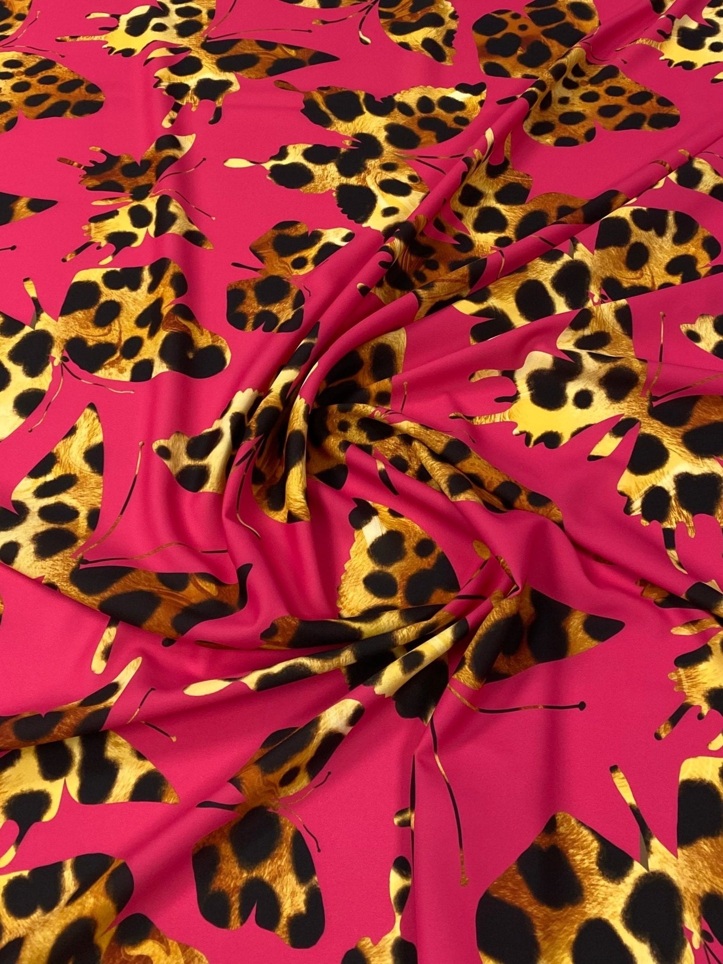 Hot Pink Butterfly Pattern Fabric by Metre